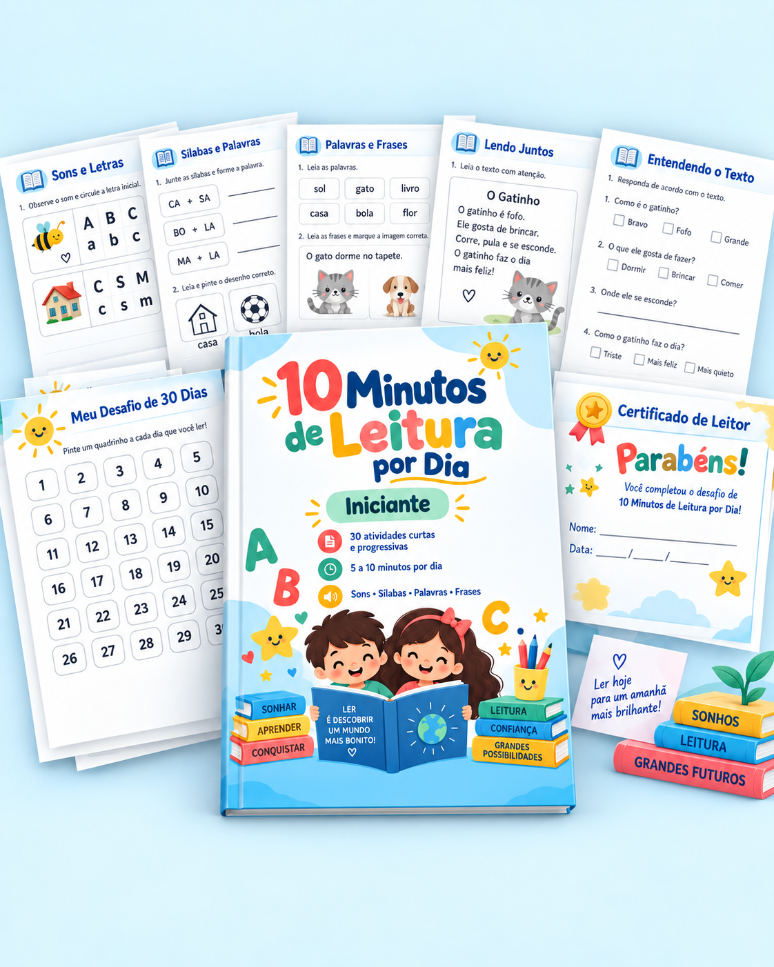 Visão completa do kit 10 Minutos de Leitura por Dia